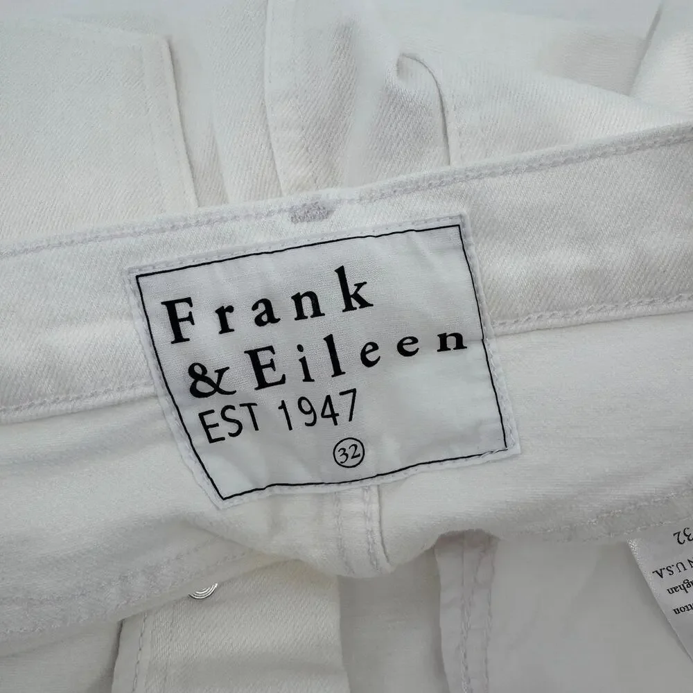 Frank & Eileen Monaghan Mom Jean Sz 32 White Denim Frayed Hem Straight Leg USA - Picture 6 of 13